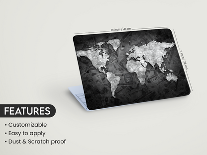 Monochrome World Map Laptop Skin