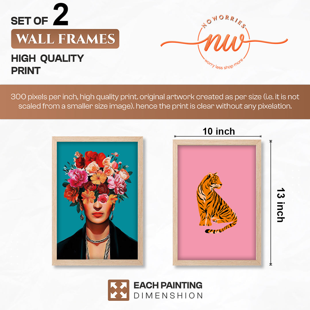Floral Muse & Tiger Wall Art Set of 2