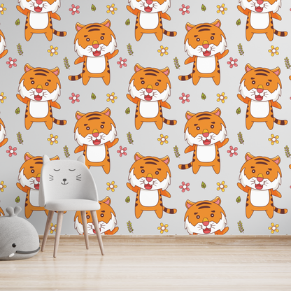 Happy Cartoon Tiger & Flower Wall Sticker