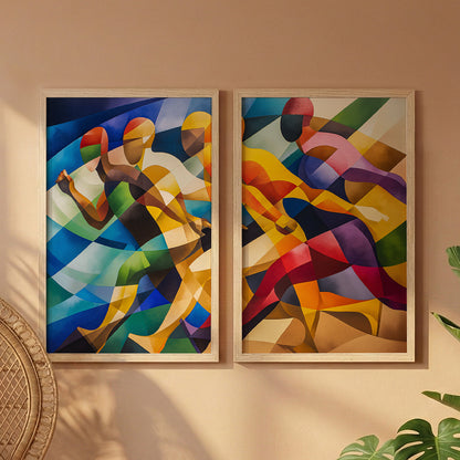 Vibrant Abstract Figures Poster Set of 2