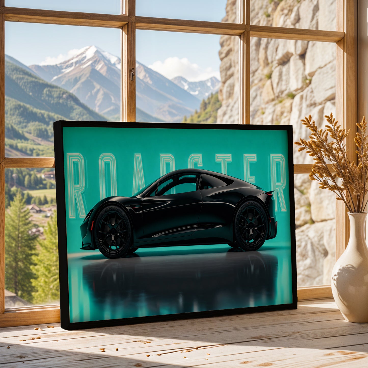 Tesla Roadster Neon Edition Wall Frame
