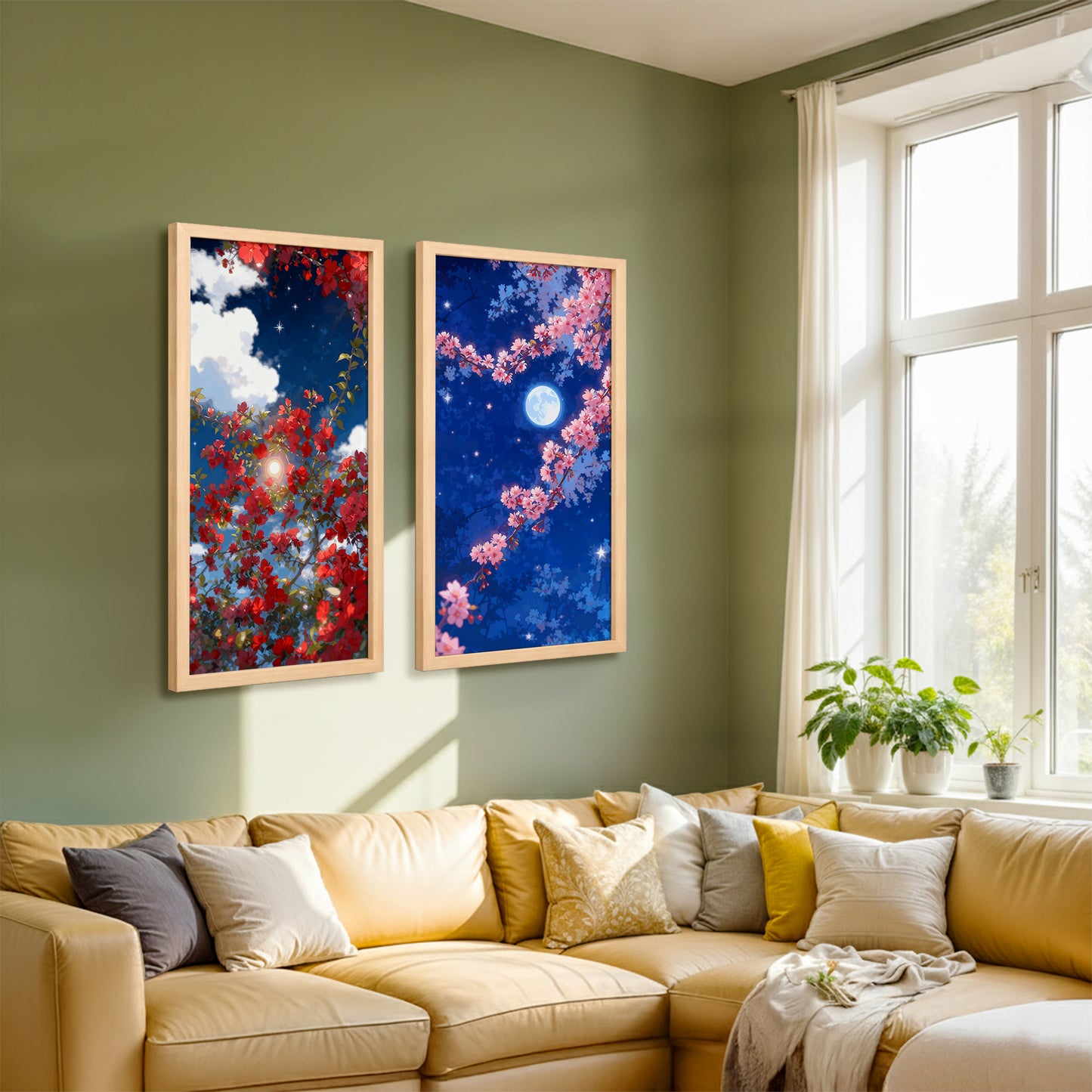 Moonlit Sakura Blossom Wall Frame Set of 2