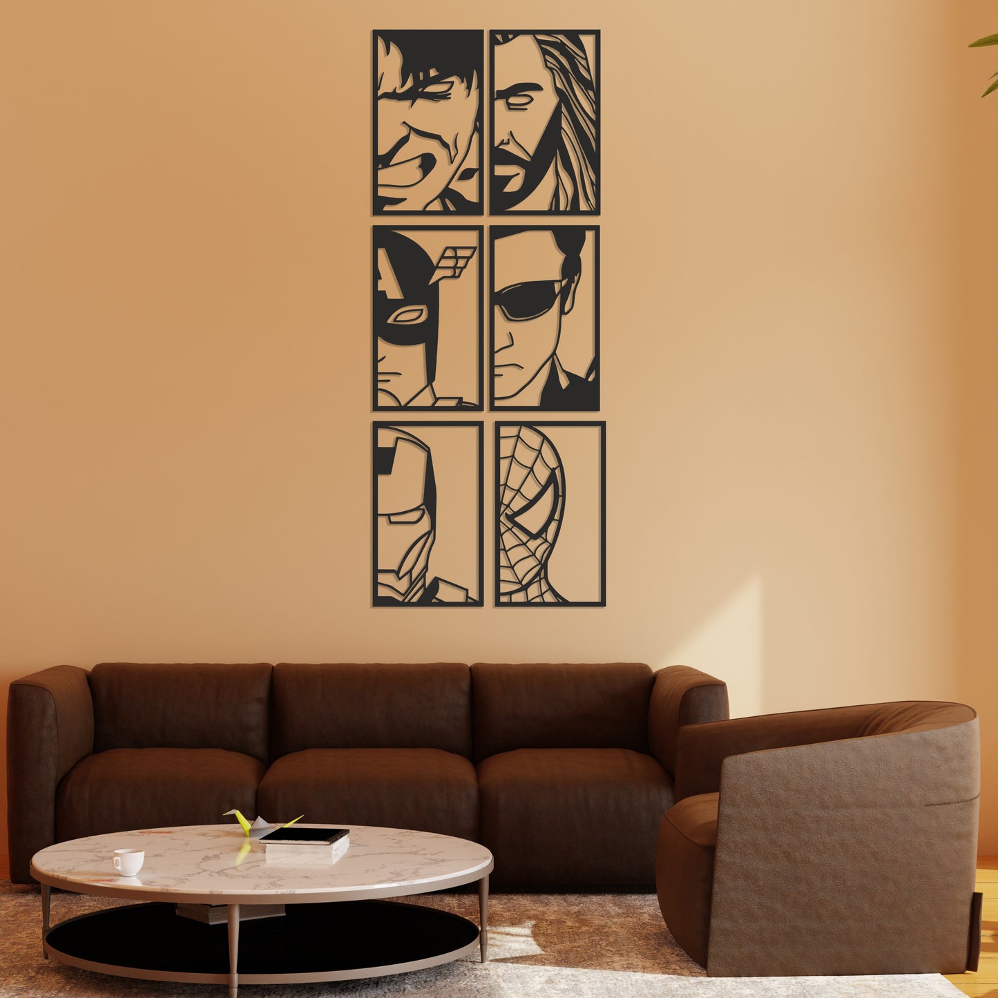 Superhero Faces Pinewood Wall Art