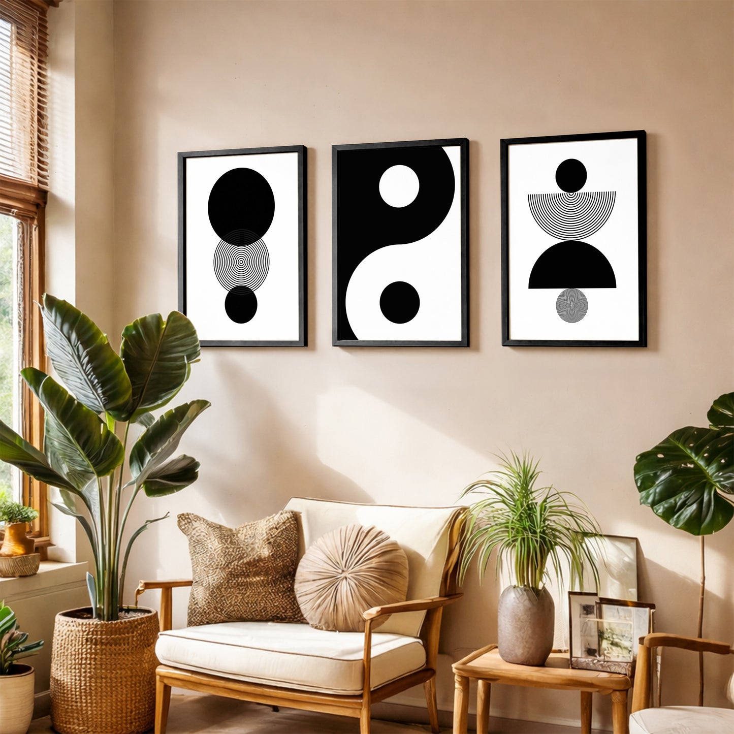 Modern Black & White Geometric Wall Frames Set of 3
