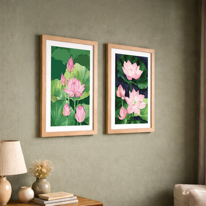 Pink Lotus Floral Wall Frame Set of 2