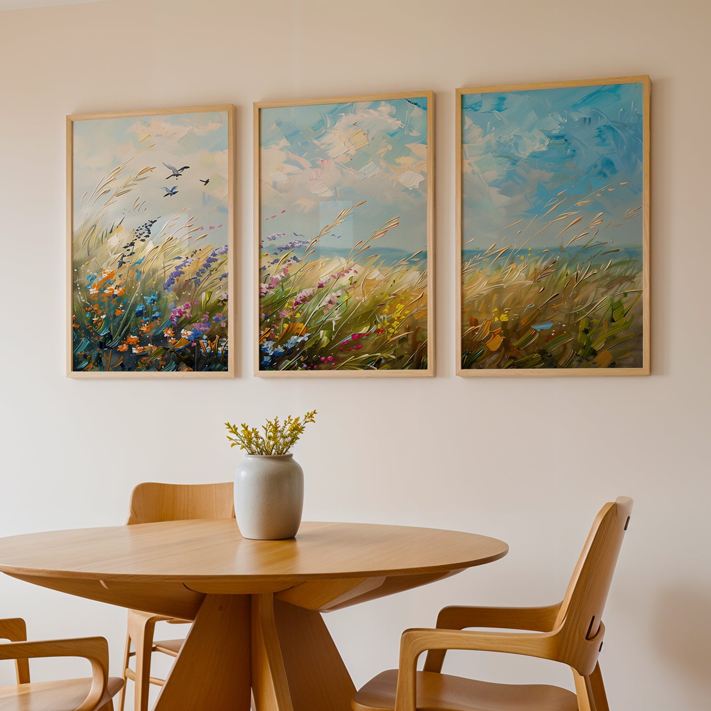 Wildflower Meadow Landscape Wall Art Set of 3