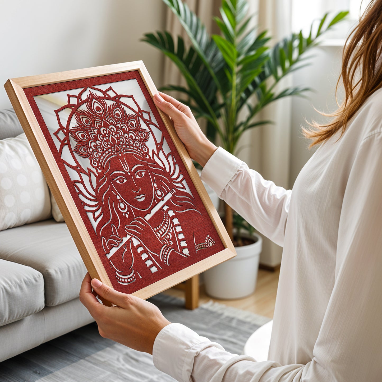 Krishna Pinewood Laser wall Art