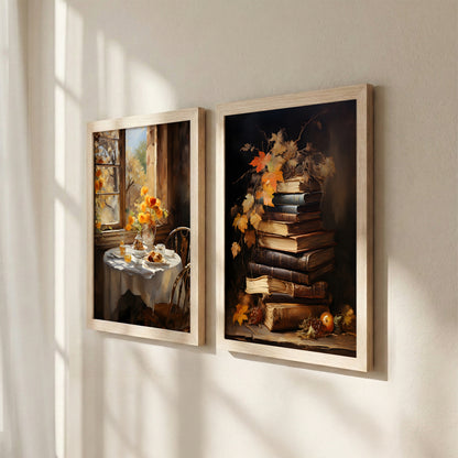 Cozy Autumn Still Life Art Set of 2