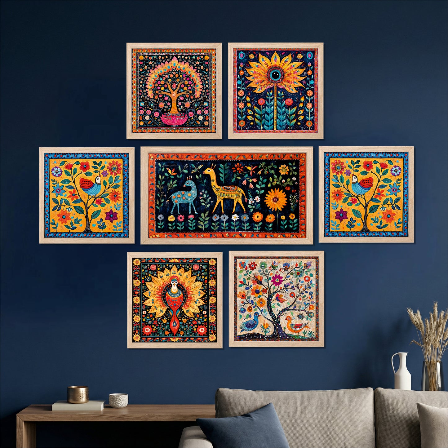 Bohemian Folk Art Wall Frame Set of 7