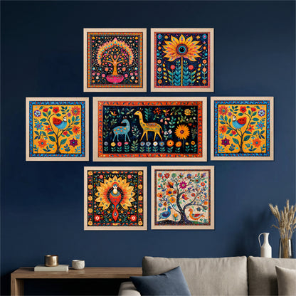 Bohemian Folk Art Wall Frame Set of 7