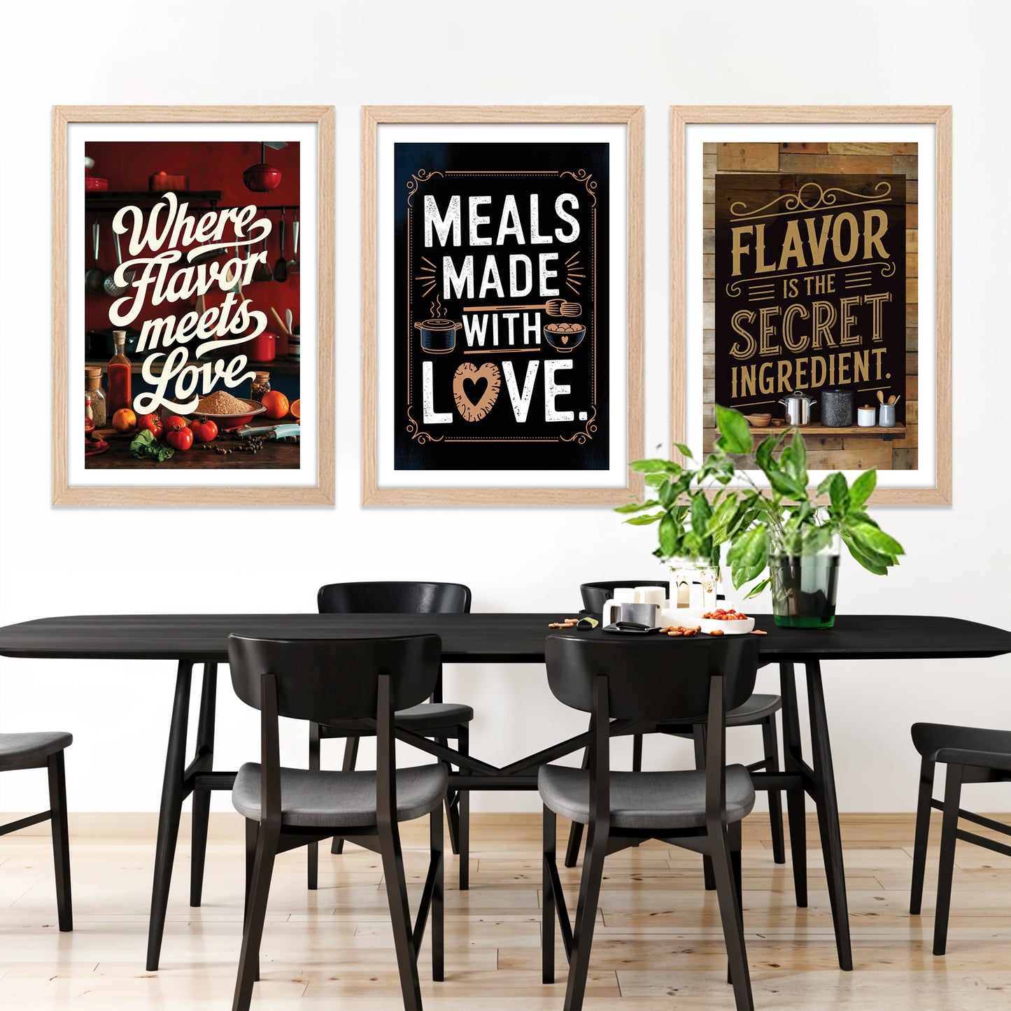 Kitchen Love and Flavor Quote Art Wall Frames