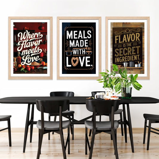Kitchen Love and Flavor Quote Art Wall Frames