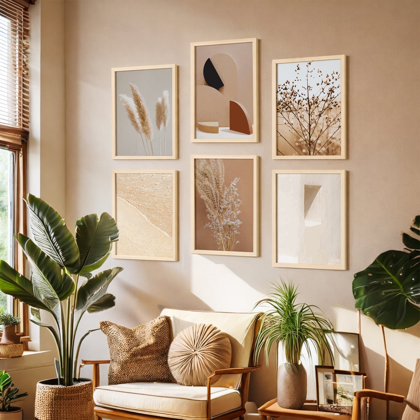 Neutral Beige Botanical Wall Frame Set of 6