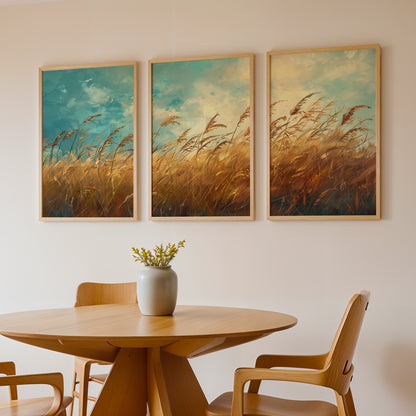 Rustic Wheat Field Landscape Wall Frames Set of 3