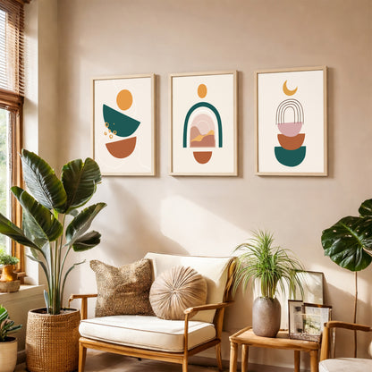 Minimal Boho Abstract Shapes Wall Frame Set of 3