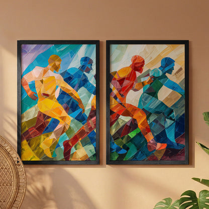 Dynamic Runner Art Poster Set of 2