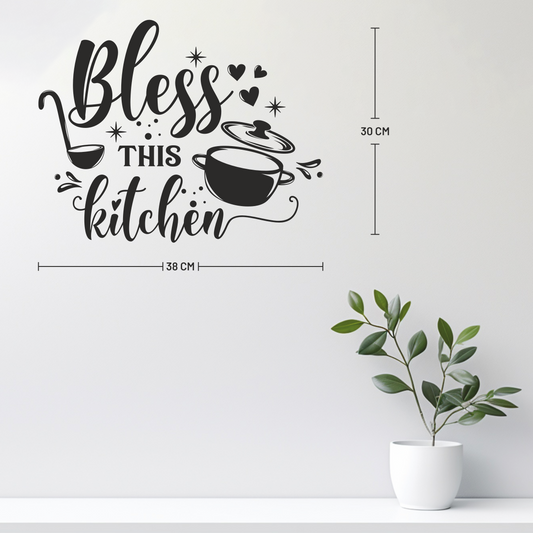 Bless This Kitchen Script Lettering Wall Sticker