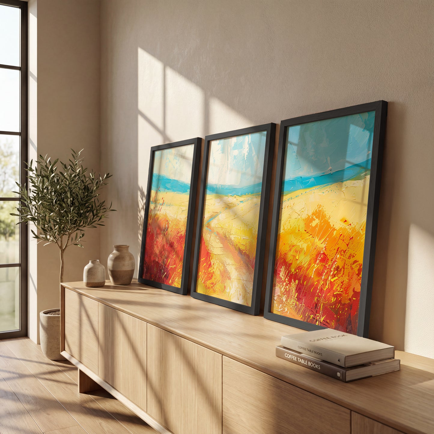 Abstract Coastal Landscape Framed Posters Set of 3