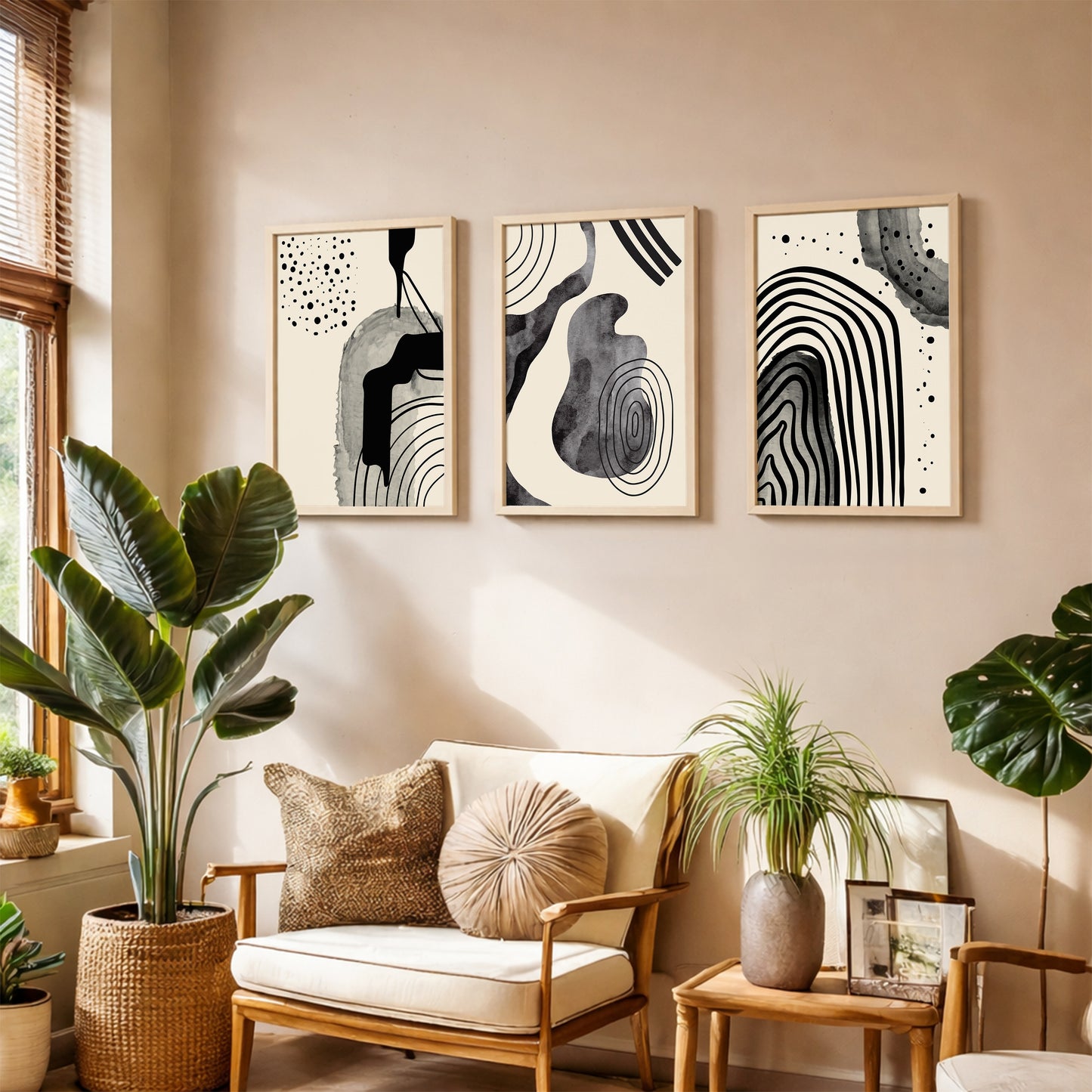 Minimal Black Abstract Art Wall Frame Set of 3