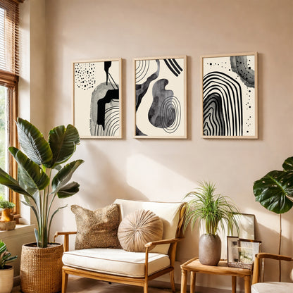 Minimal Black Abstract Art Wall Frame Set of 3