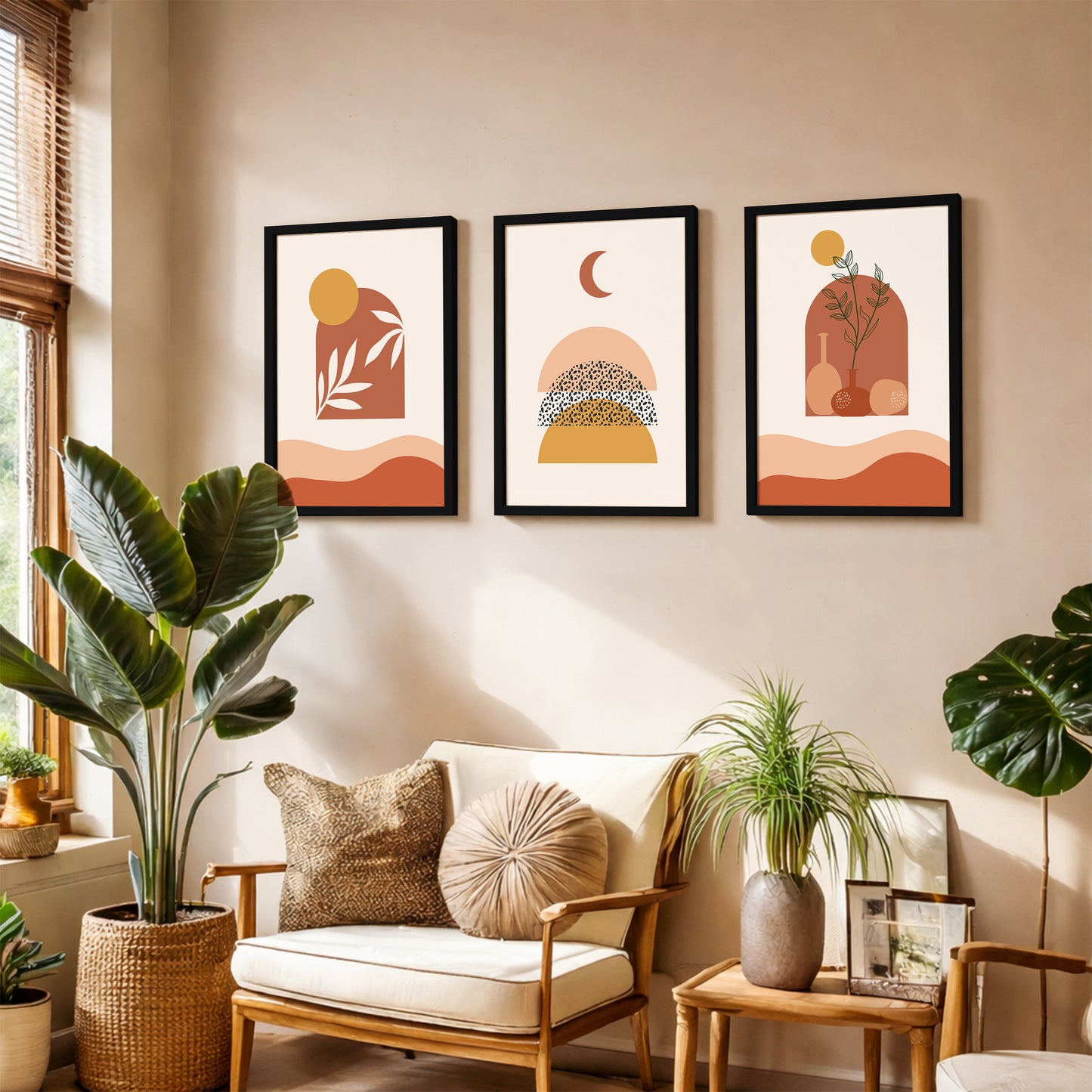 Boho Abstract Sunset Wall Frame Set of 3