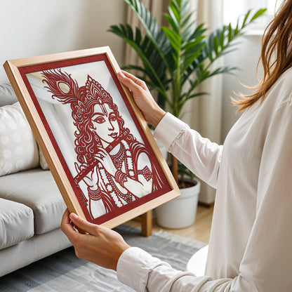 Radha Krishna Pinewood Laser wall Art