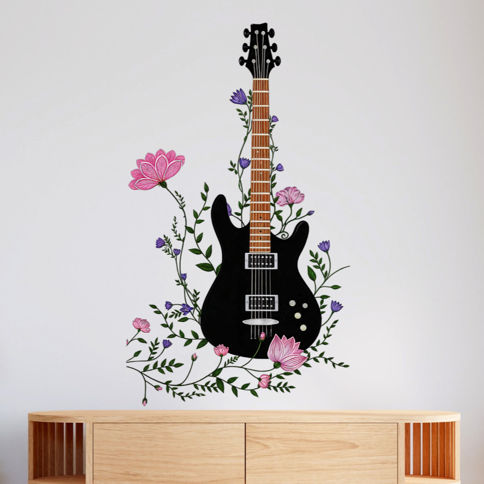 Floral Electric Guitar Wall Sticker