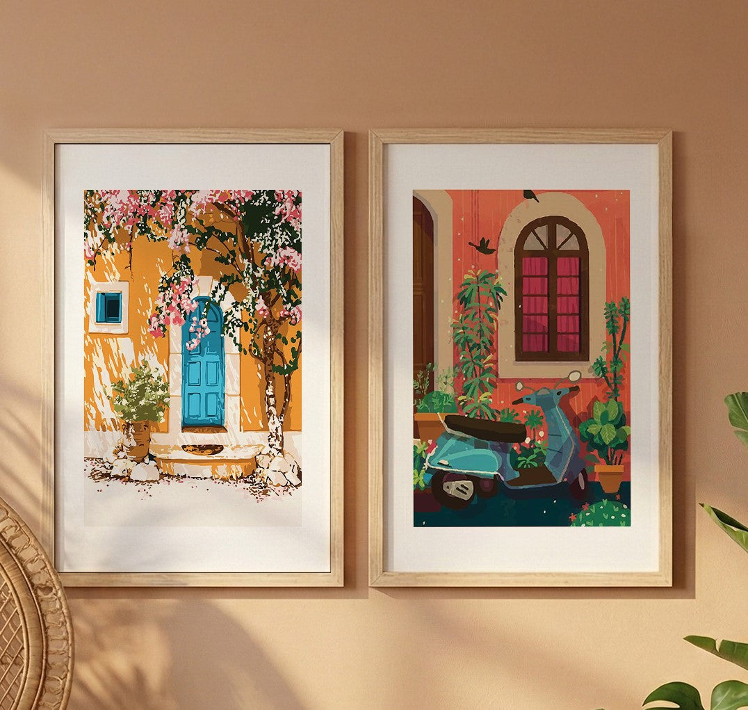 Mediterranean Street Art Wall Frame Set of 2
