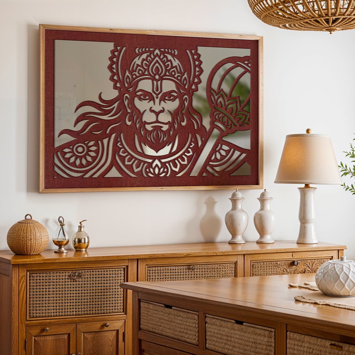 Veer Hanuman Pinewood Laser Wall Art