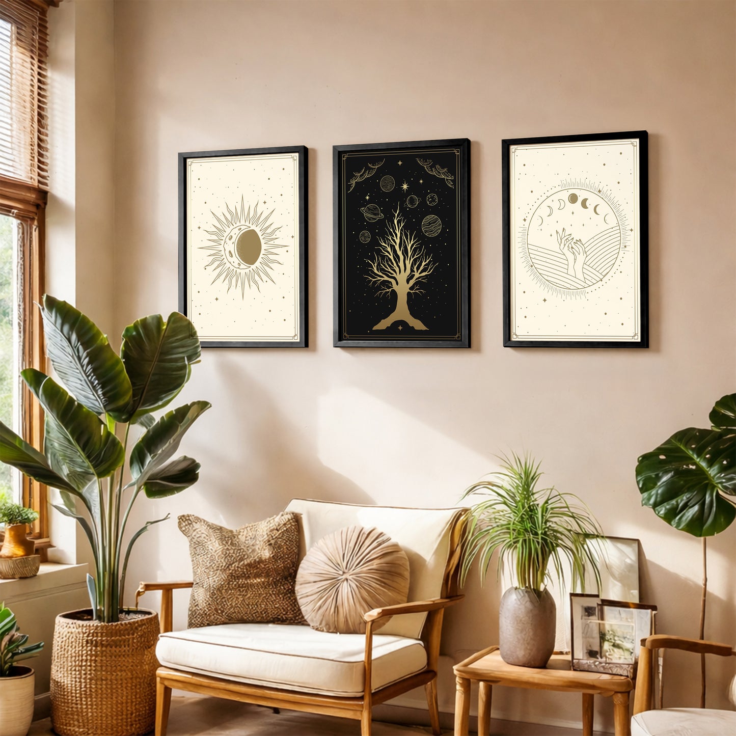 Celestial Moon & Tree Wall Art Set of 3