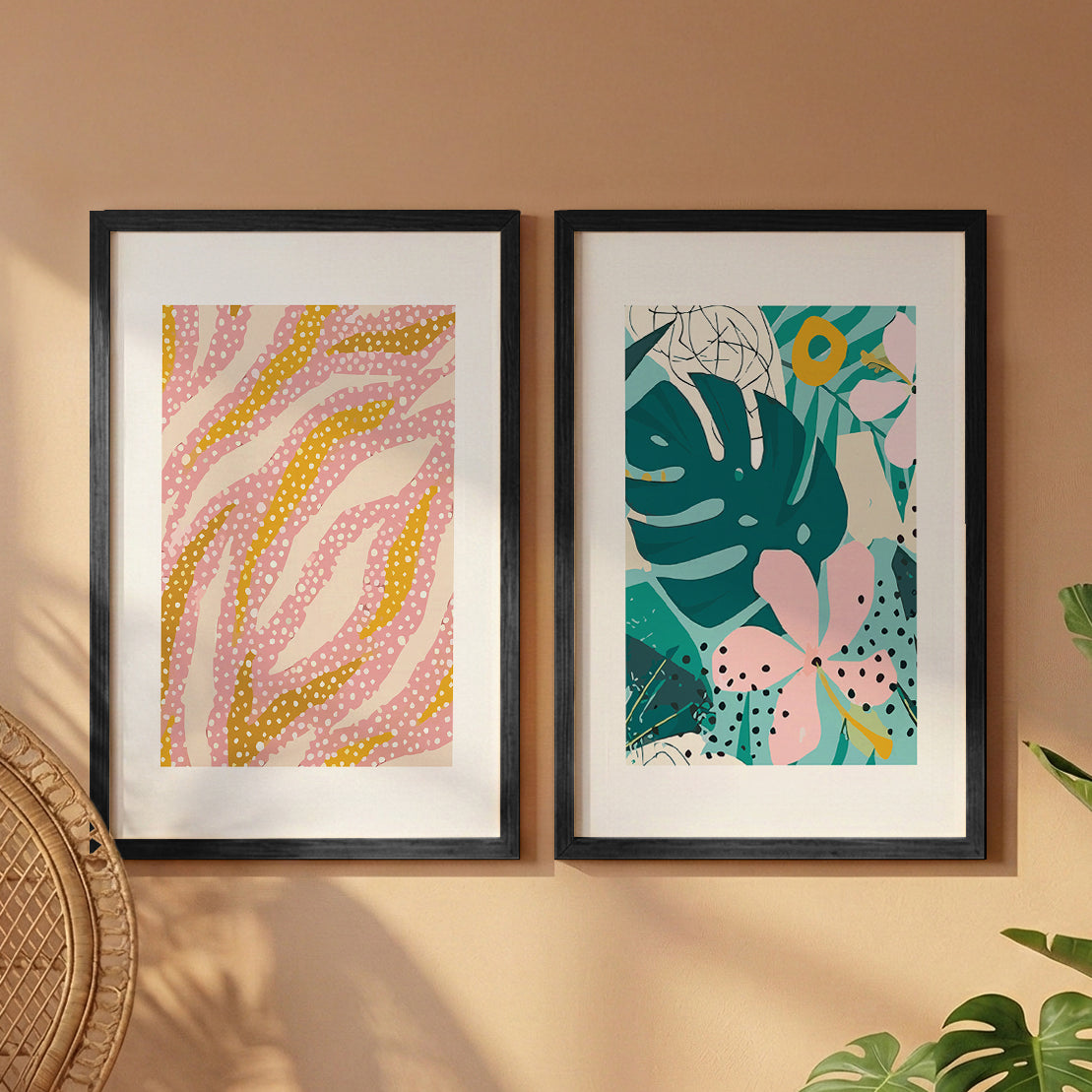 Modern Abstract Botanical Wall Frame Set of 2