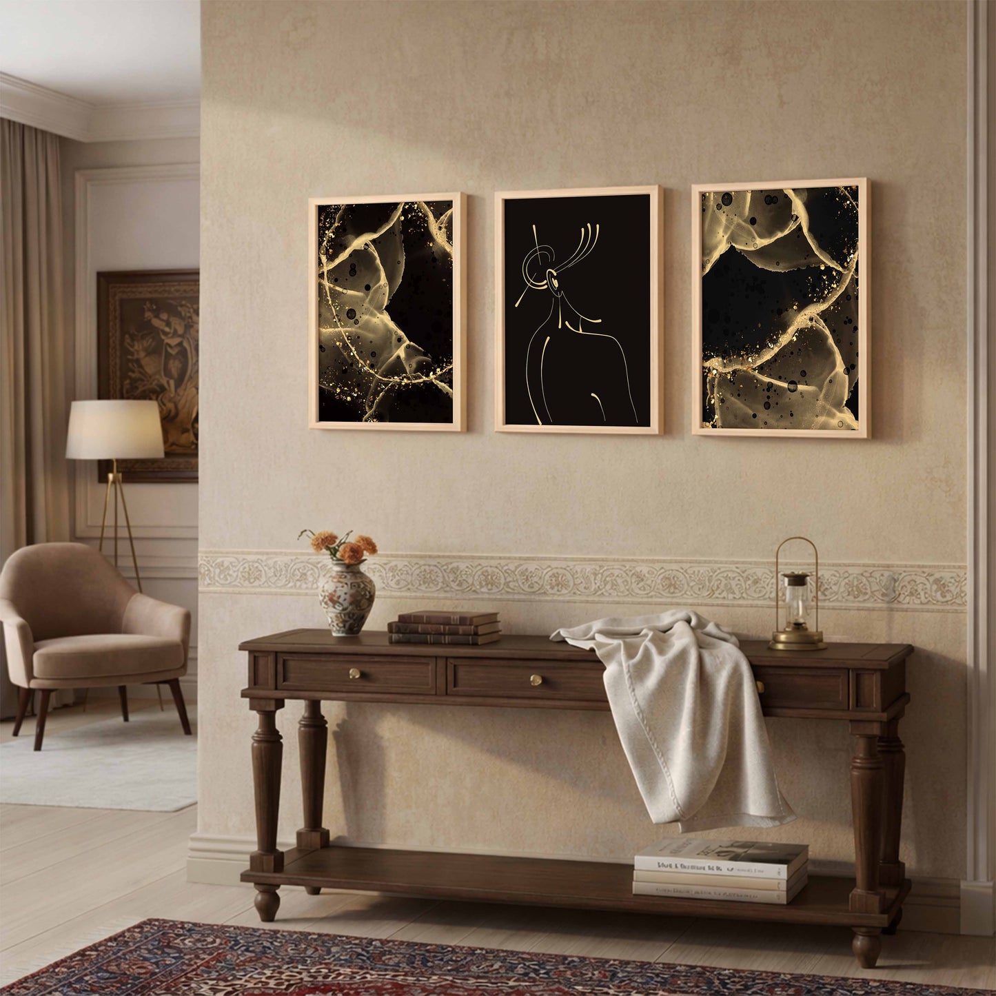 Black Gold Abstract Wall Art Set of 3