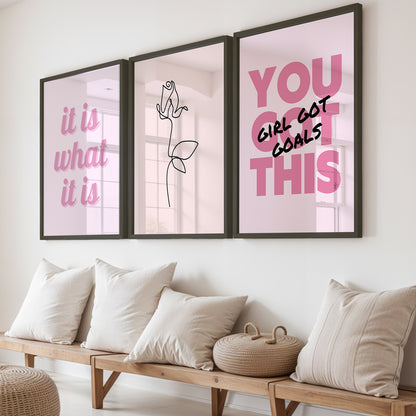 Pink Motivational Wall Frames Set of 3