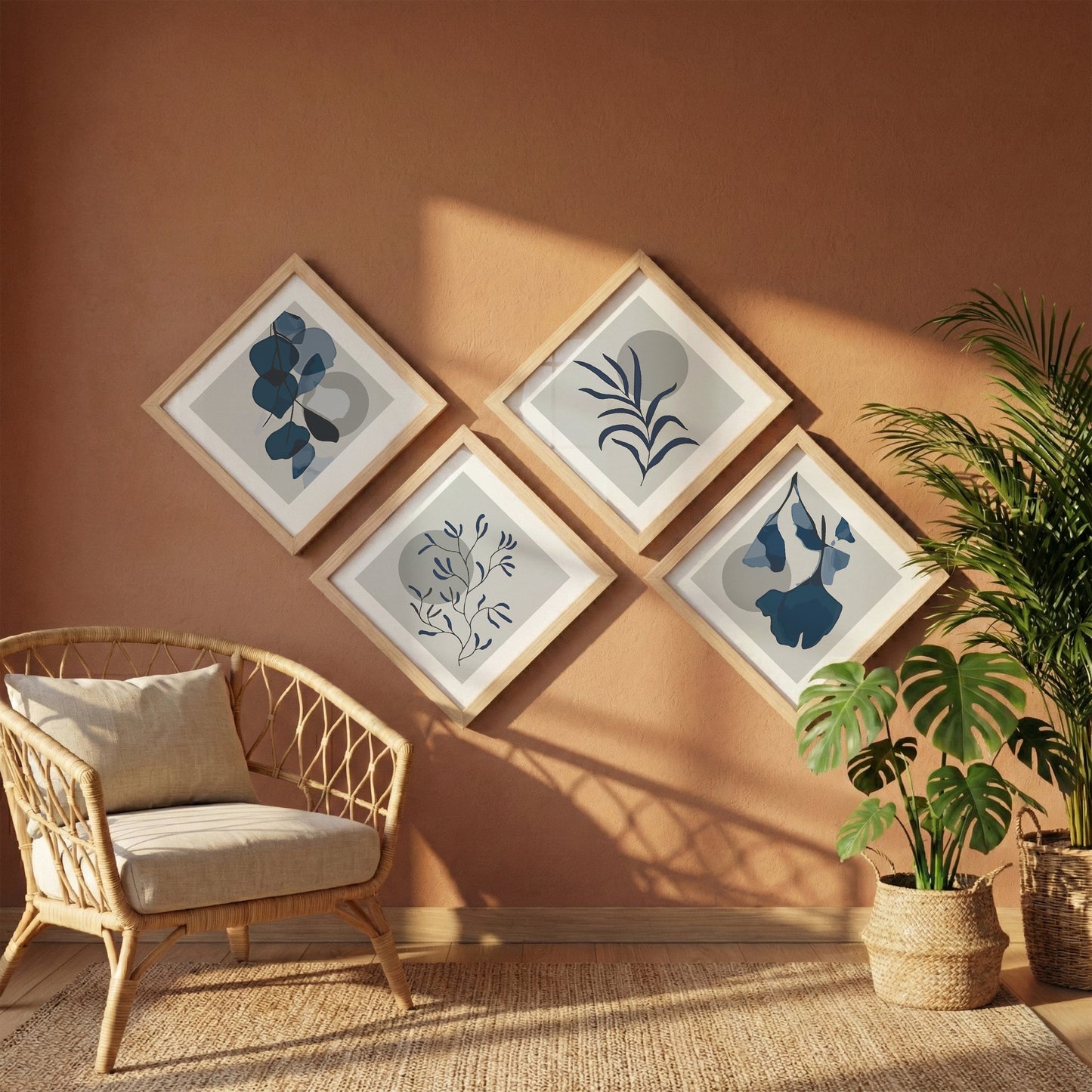 Minimal Blue Botanical Wall Frame Set of 4