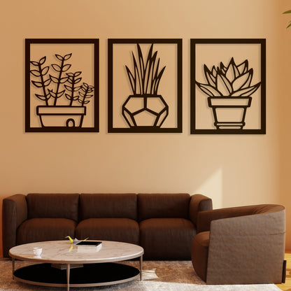 Potted Plants Pinewood Wall Art