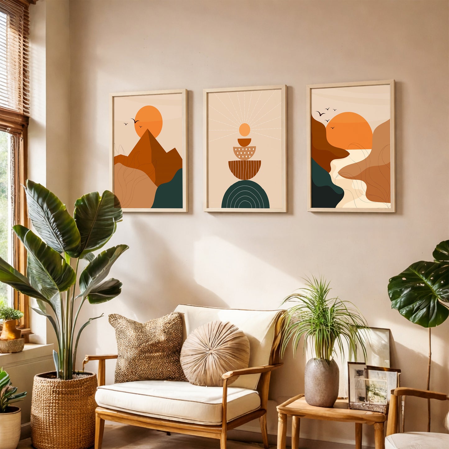 Boho Sunset Abstract Wall Frame Set of 3