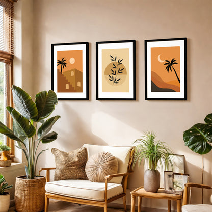 Boho Sunset & Palm Wall Frame Set of 3
