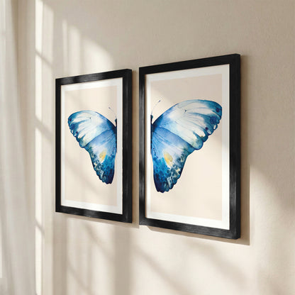 Blue Butterfly Botanical Wall Art Set of 2