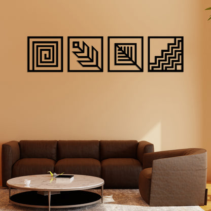 Geometric Pattern Set Pinewood Wall Art
