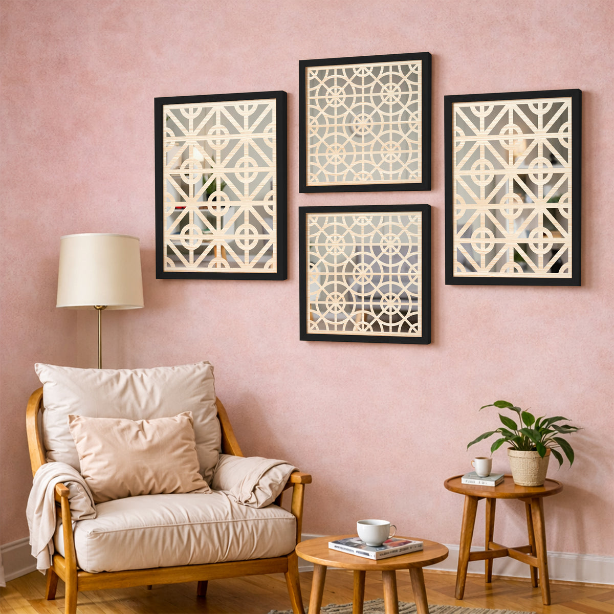 Ivory Geometric Mirror Art Set of 4