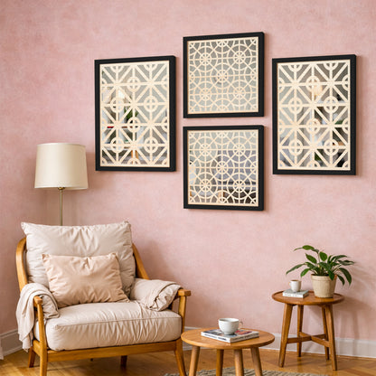 Ivory Geometric Mirror Art Set of 4
