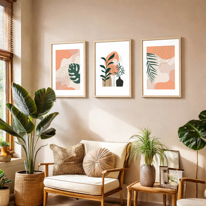 Modern Botanical Abstract Wall Frame Set of 3