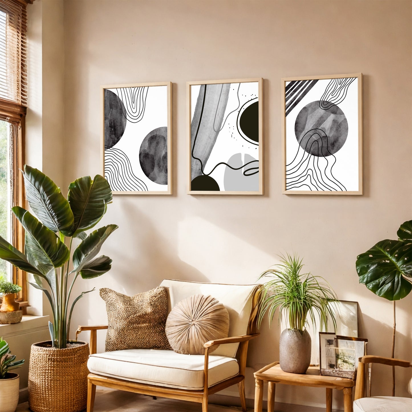Monochrome Abstract Line Art Wall Frame Set of 3