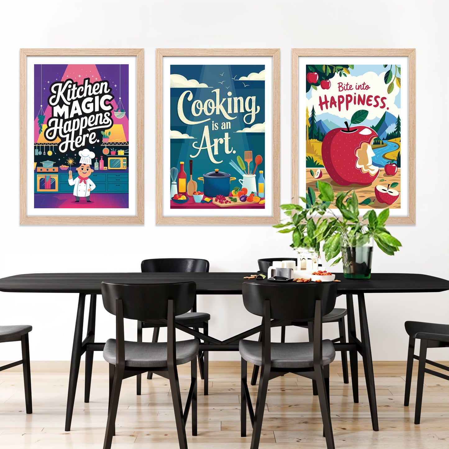 Retro Kitchen Magic Poster Art Set Wall Frame
