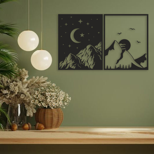 Day & Night Mountains Pinewood Wall Art