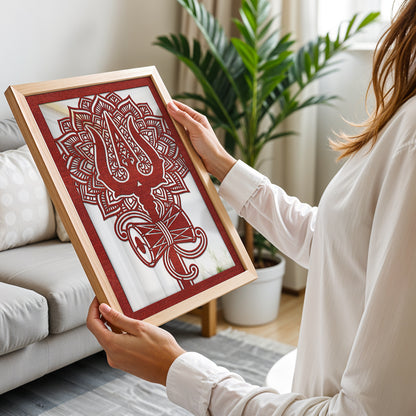 Shiva Trishul Pinewood Laser wall Art