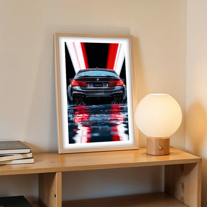 BMW M5 Rear Light Trails Wall Frame