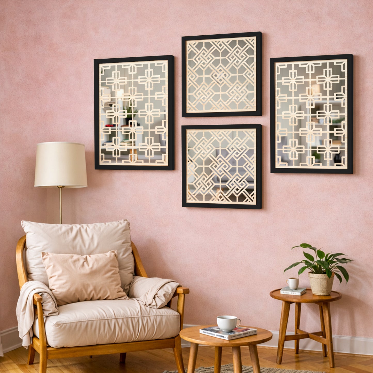 Modern Grid Pattern Mirror Set