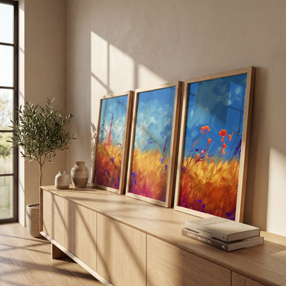 Golden Meadow Landscape Wall Frames Set of 3