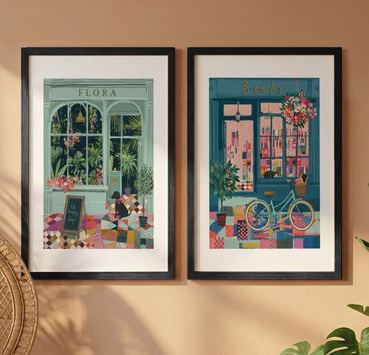 Vintage Café & Bookstore Wall Frame Set of 2